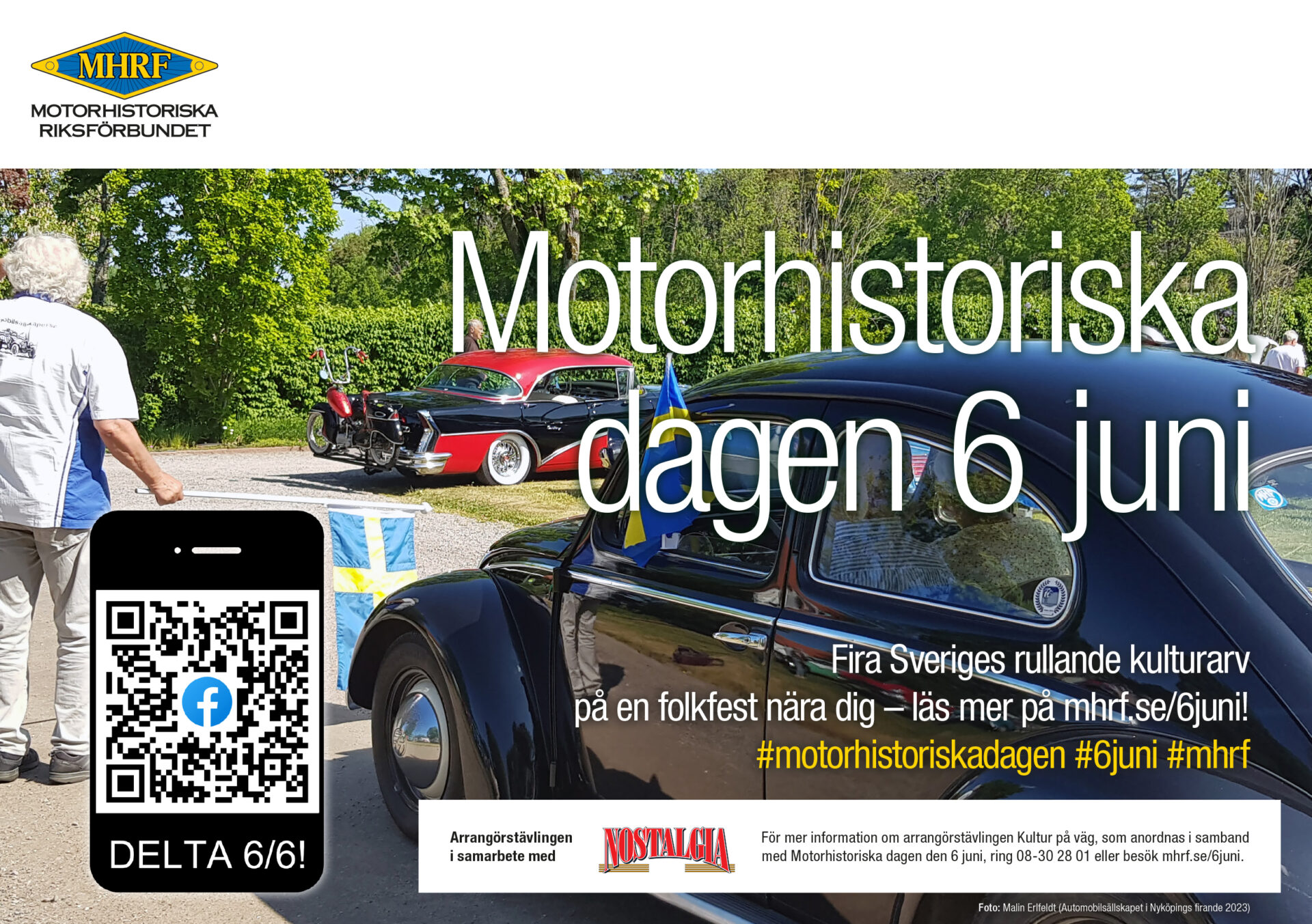 Motorhistoriska dagen-annons för 2024. Bilden visar fjolårets vinnare, Automobilsällskapet i Nyköping.