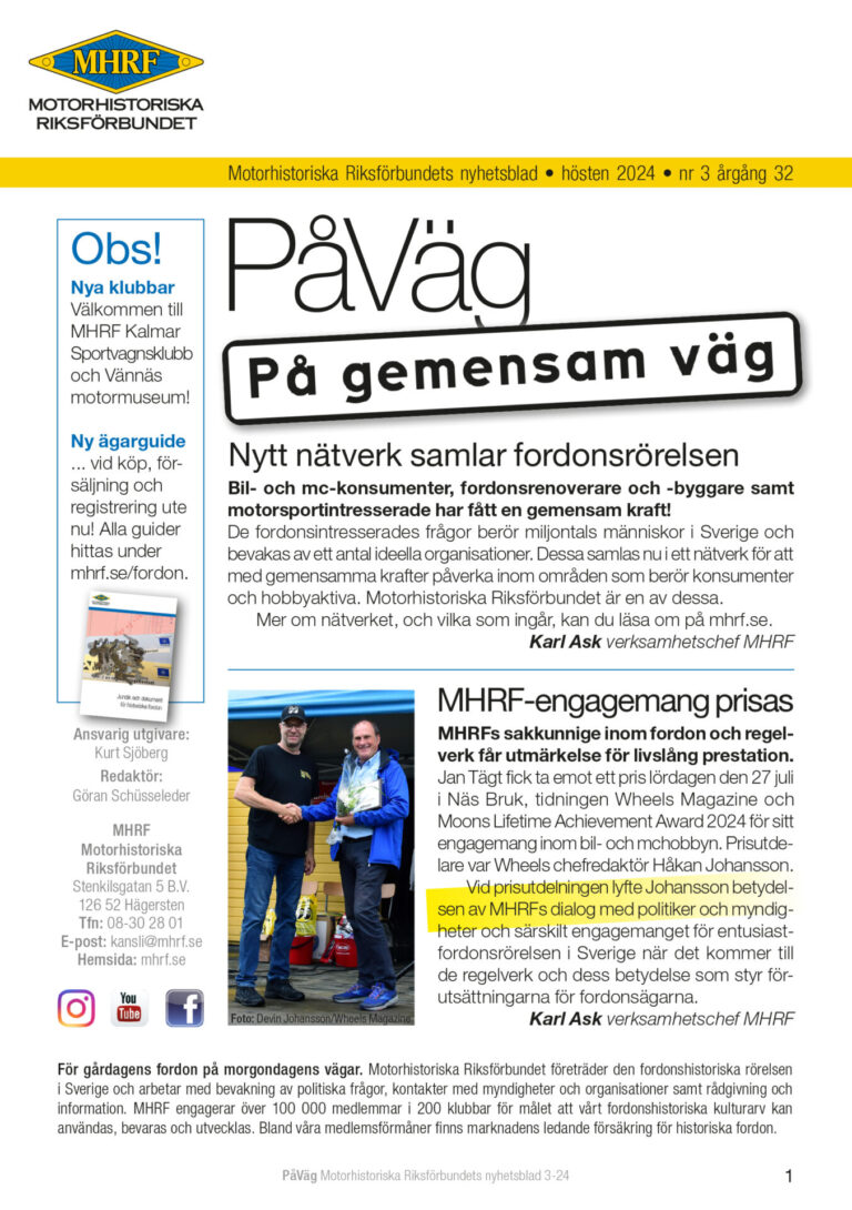 Omslagsbild på Motorhistoriska Riksförbundets nyhetsblad PåVäg 3-24.