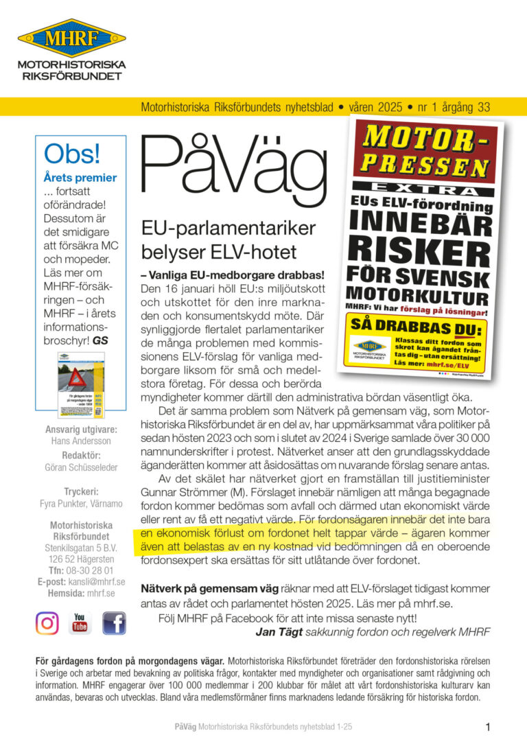 Motorhistoriska Riksförbundets nyhetsblad PåVäg.